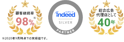 顧客継続率98% Indeed 総合広告代理店としての実績40年 顧客継続率98% Indeed 総合広告代理店としての実績40年